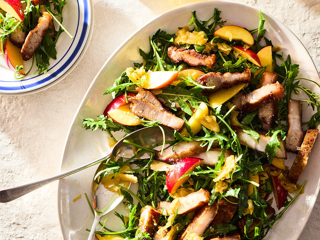 PORK BELLY, NECTARINE & SMOKY KRAUT SALAD