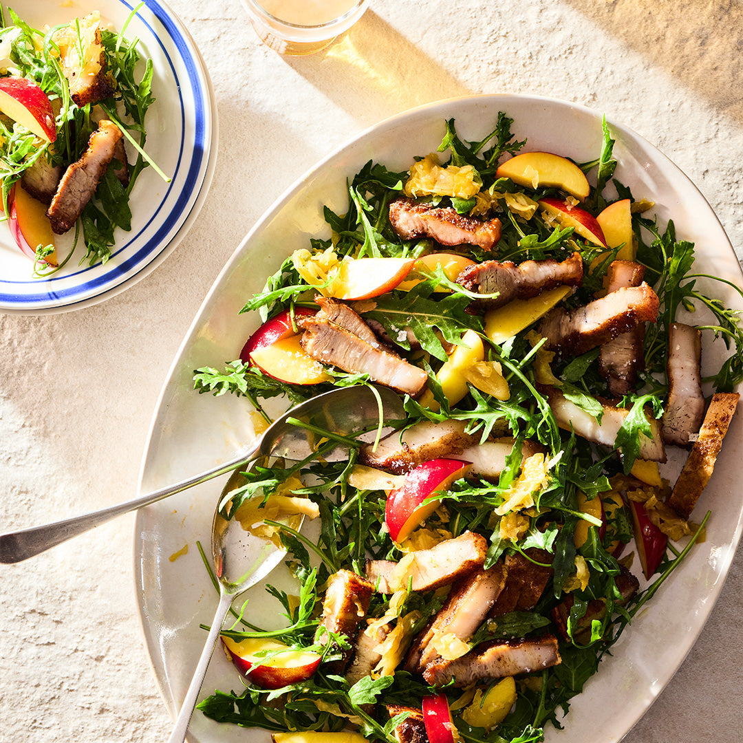 PORK BELLY, NECTARINE & SMOKY KRAUT SALAD